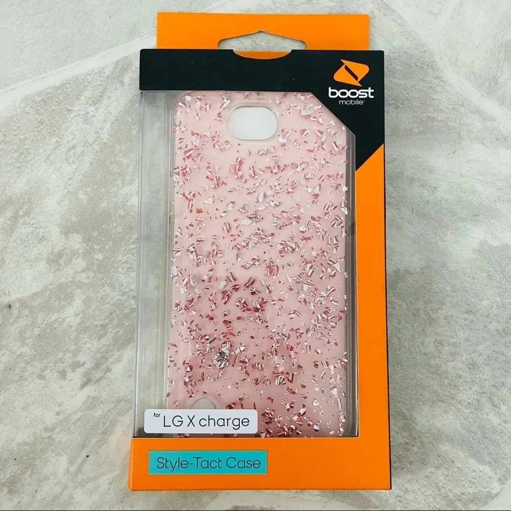 NWT LG X charge pink sparkly speckled style-tact protective phone case